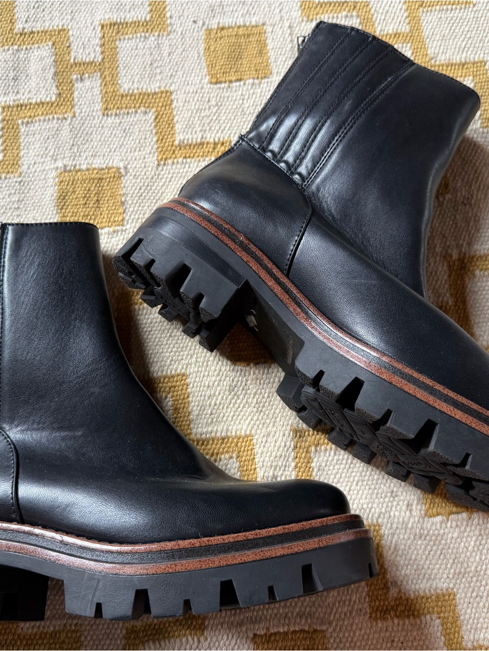Women’s Black Leather Lug Sole Chelsea Boots